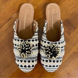Anthropologie Bohemian Pom Pom Mules